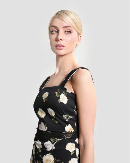 Floral Print Sleeveless Midi Dress