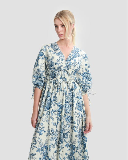 Tie-Detailed Floral Midi Dress