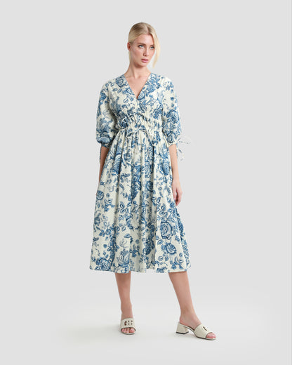 Tie-Detailed Floral Midi Dress