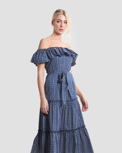 Ruffled Tiered Patterned Midi Dress