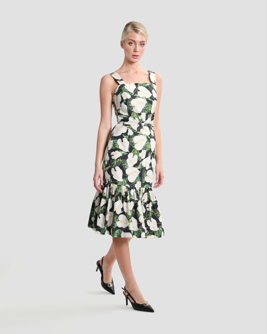 Floral-Tiered Midi Dress