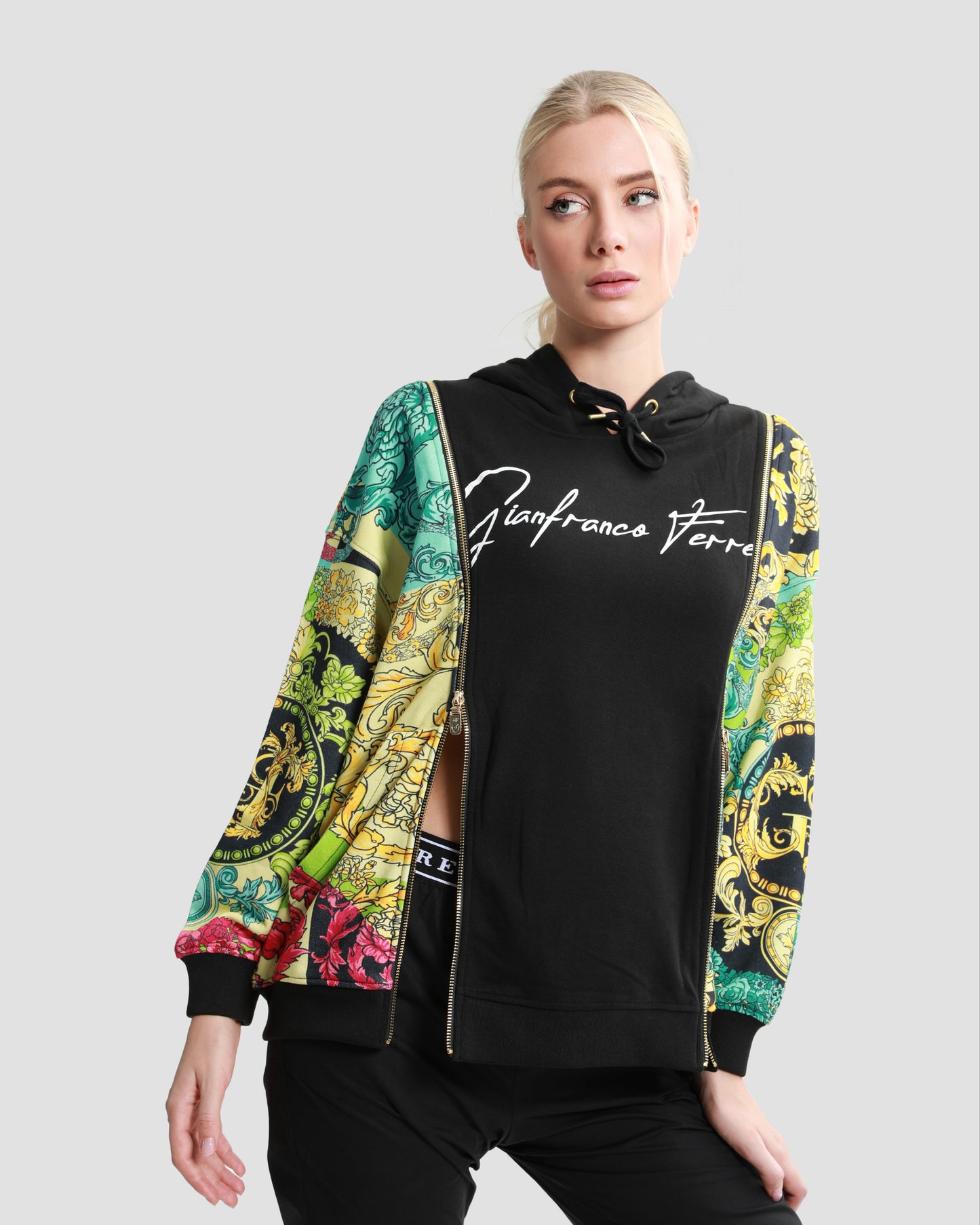 Ornate Color-Block Panelled Hoodie