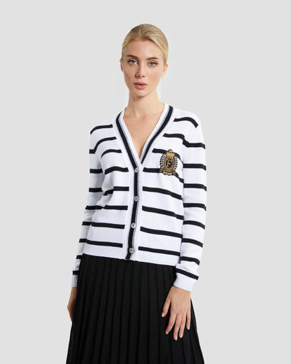 Striped Emblem Embellished Cardigan