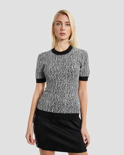 Monochrome Illusion Knit Top