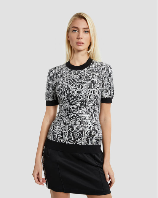 Monochrome Illusion Knit Top
