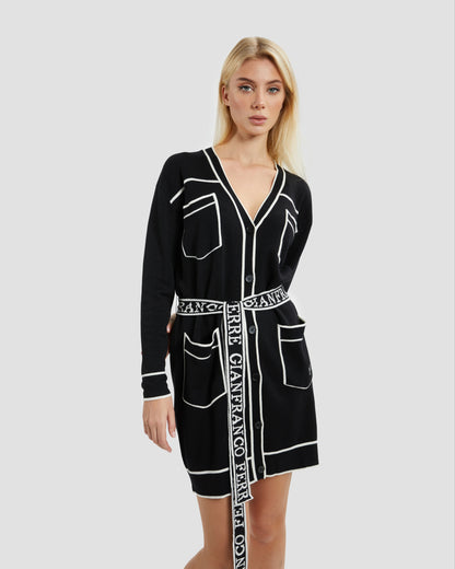 Two-tone Belted Longline Cardigan