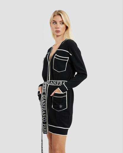 Two-tone Belted Longline Cardigan