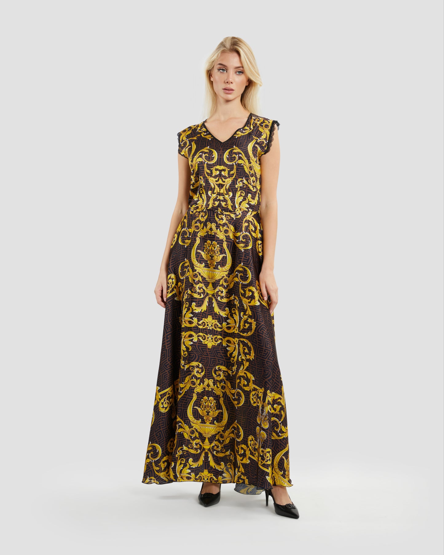 Oriental Baroque Patterned Maxi Dress