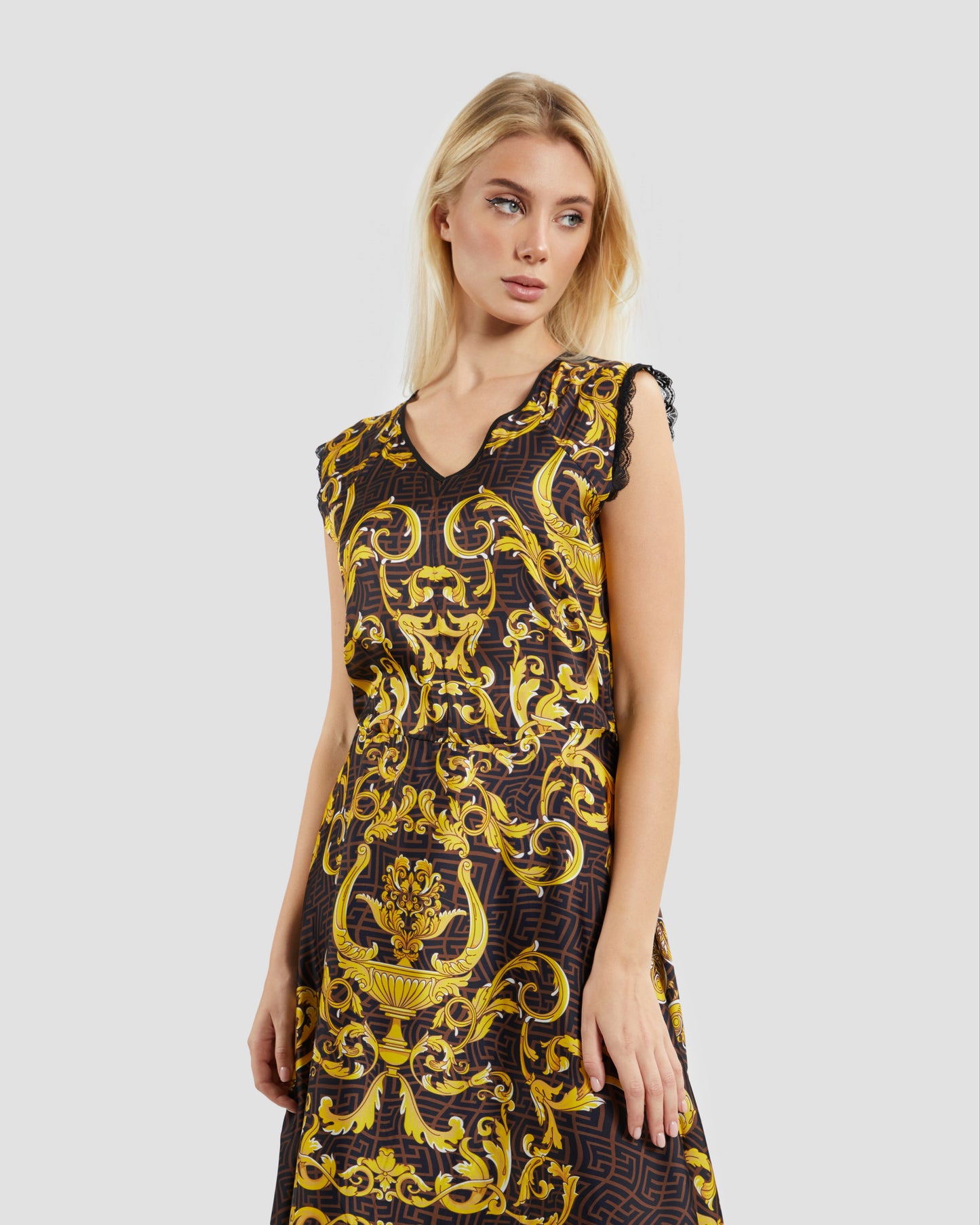 Oriental Baroque Patterned Maxi Dress