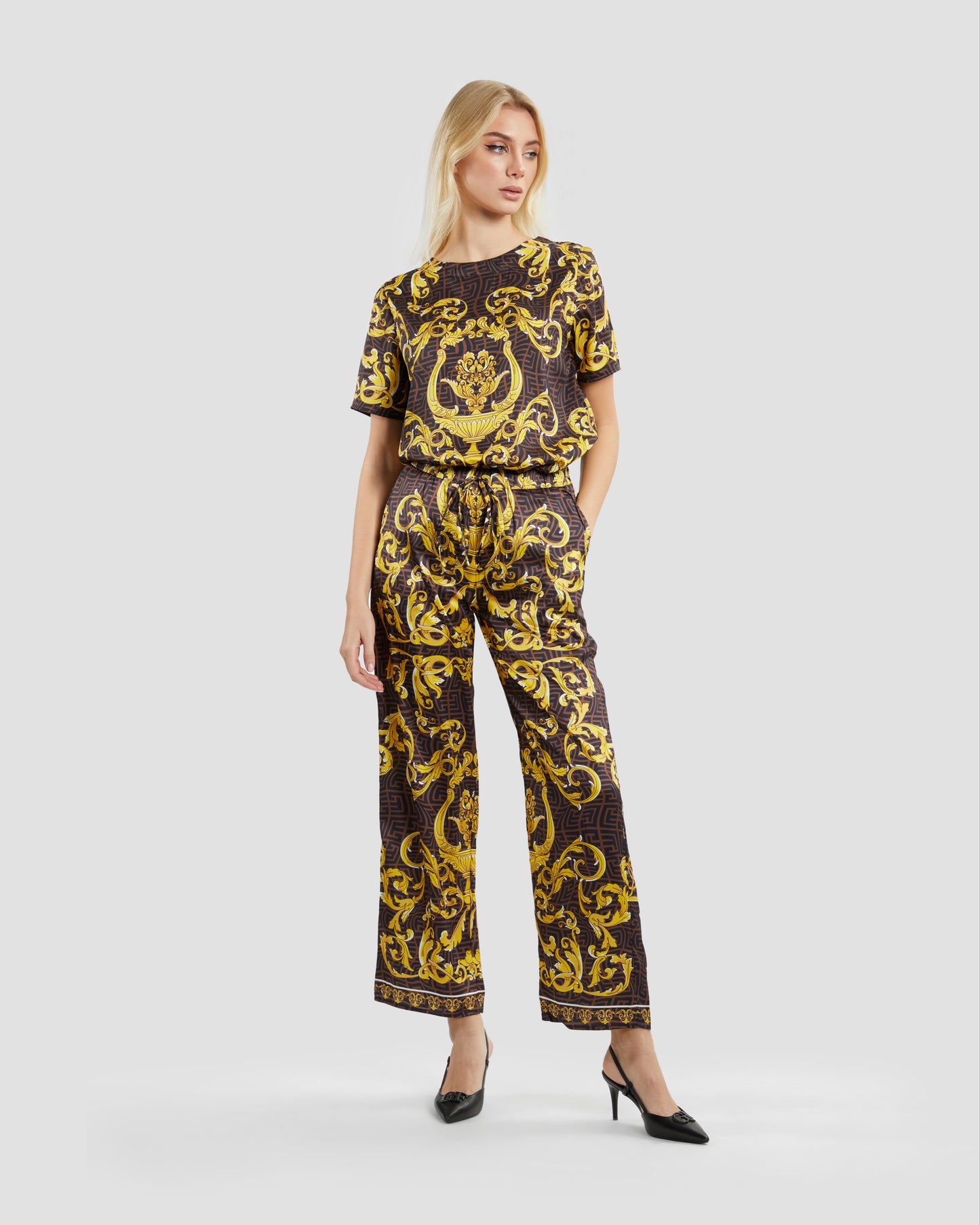 Oriental Baroque Patterned Flared Pants