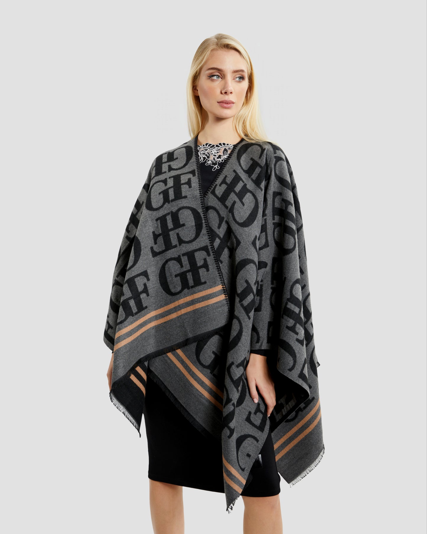 Monochrome Contrast Lined Poncho