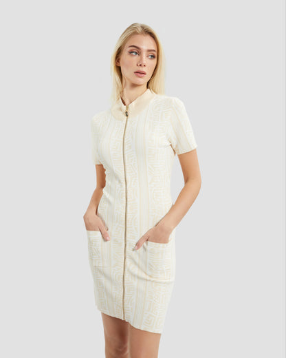 Monogram Jacquard Short Sleeves Knit Dress