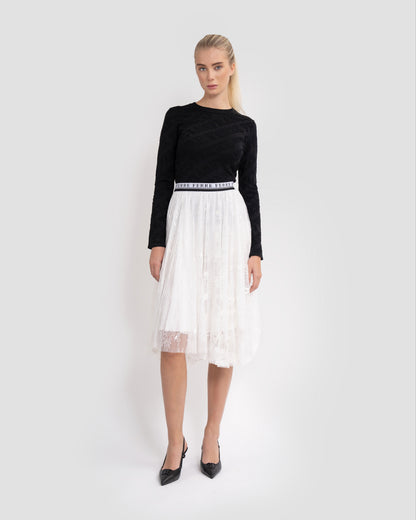 Asymmetric Lace Midi Skirt