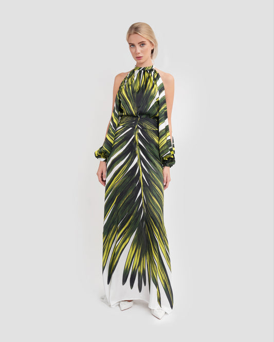 Palm Leaf Printed Maxi Dress