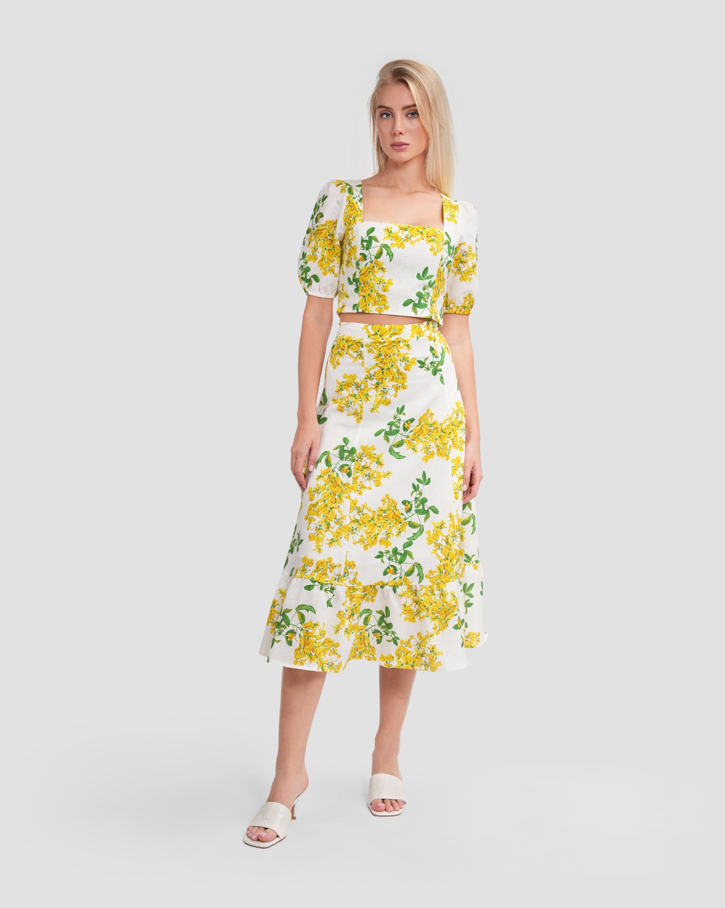 Yellow Floral Print Skirt