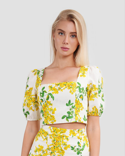 Yellow Floral Print Skirt
