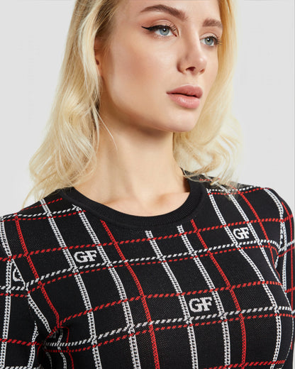 Logo Plaid Knit Top