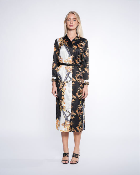 Baroque Print Midi Dress