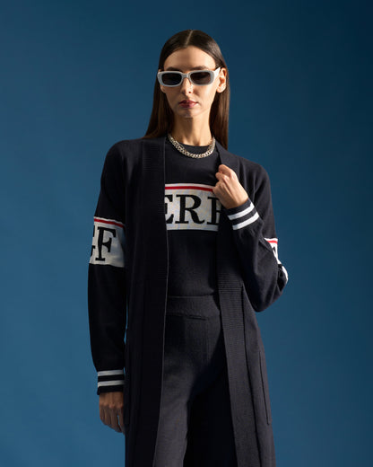 Contrasting Ferre Front Belted Cardigan