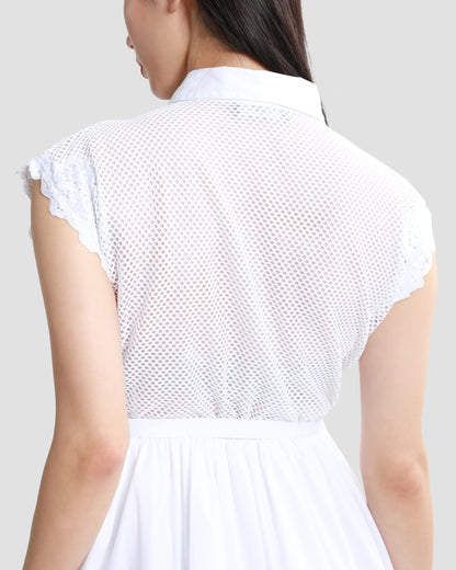 Belted Lace-Trimmed Mini Shirt Dress