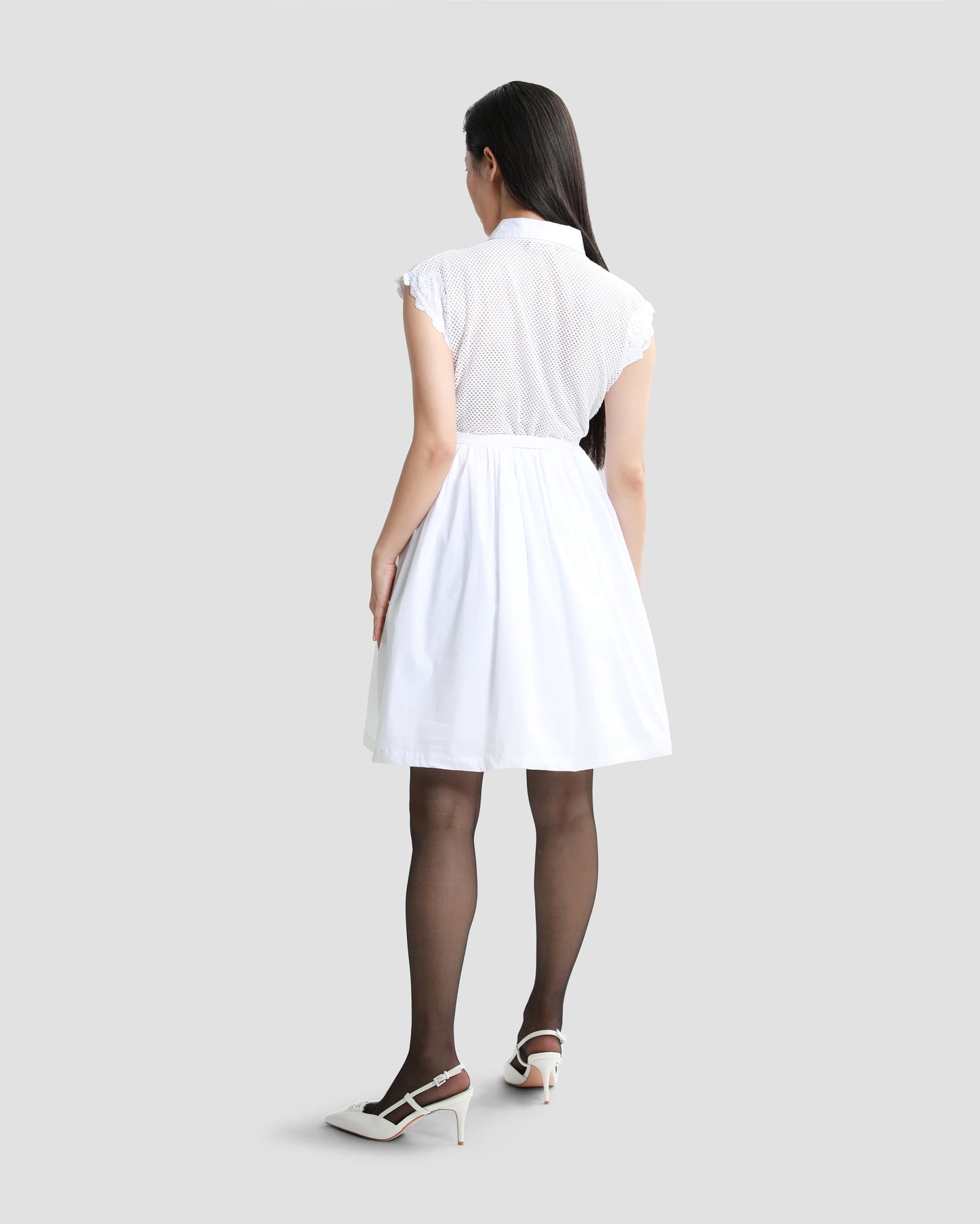 Belted Lace-Trimmed Mini Shirt Dress