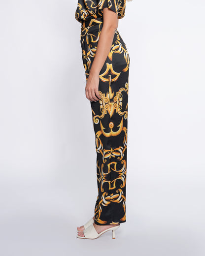 Gold Baroque Pleated Wide Pants