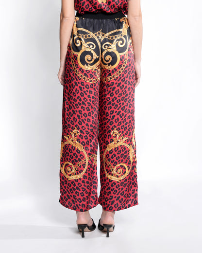 Ladies Trouser Red Print and Gold Details