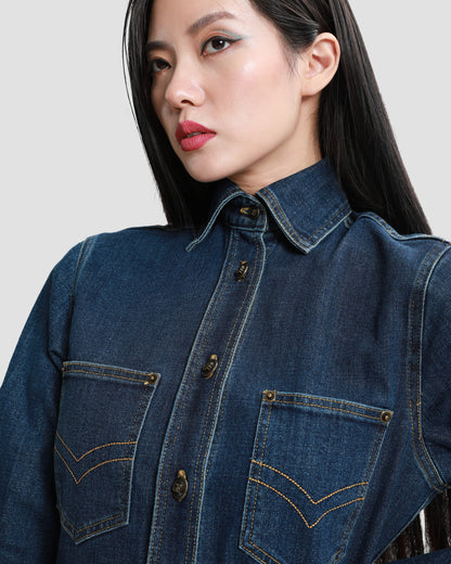 Ferré Embroidered Denim Shirt Dress