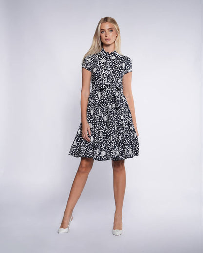 Vintage Floral Print Shirt Midi Dress