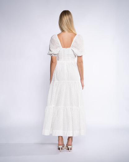 Smocked Broderie Anglaise Cotton Midi Dress