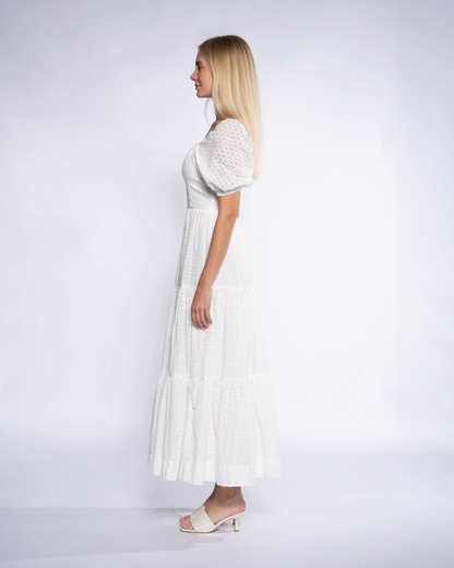 Smocked Broderie Anglaise Cotton Midi Dress